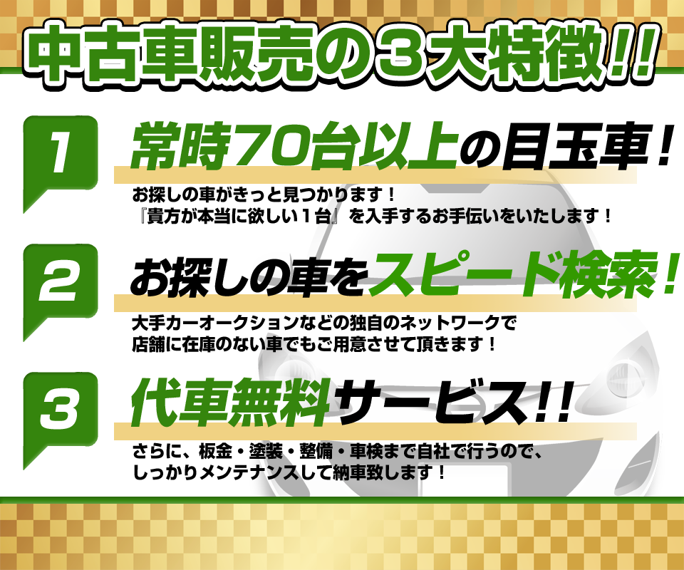 中古車販売の３大特徴!!